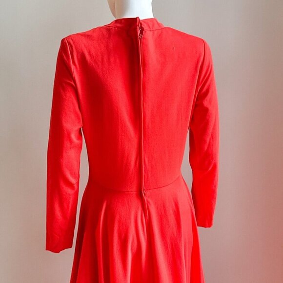 Vintage Orange Red Long Sleeve Full Skirt Maxi Dress S - Picture 3 of 5